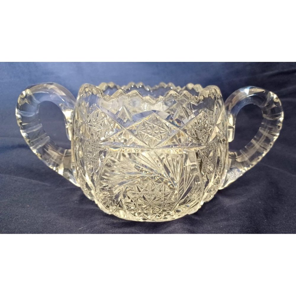 Double Handle 4" Vintage Cut Bohemia Czech Crystal Pinwheel Star Design 24 pbO